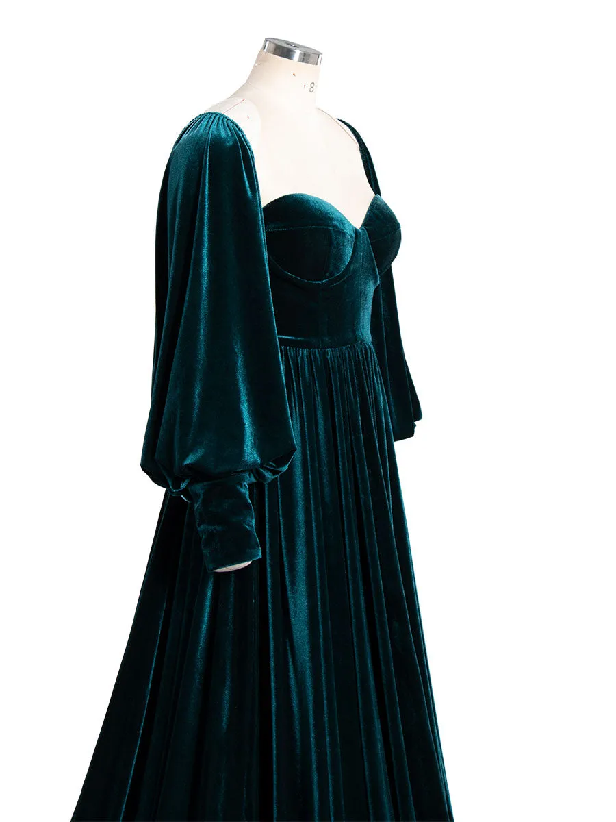 Long Sleeves Velvet Dress for Photo Shoot Outfit Gown YW240088