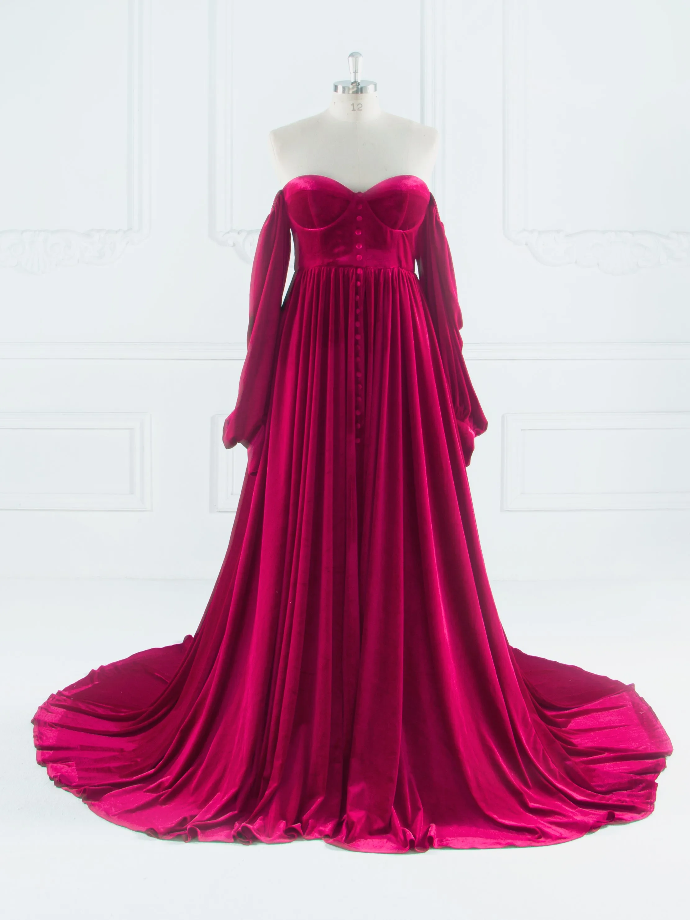 Long Sleeves Velvet Dress for Photo Shoot Outfit Gown YW240088
