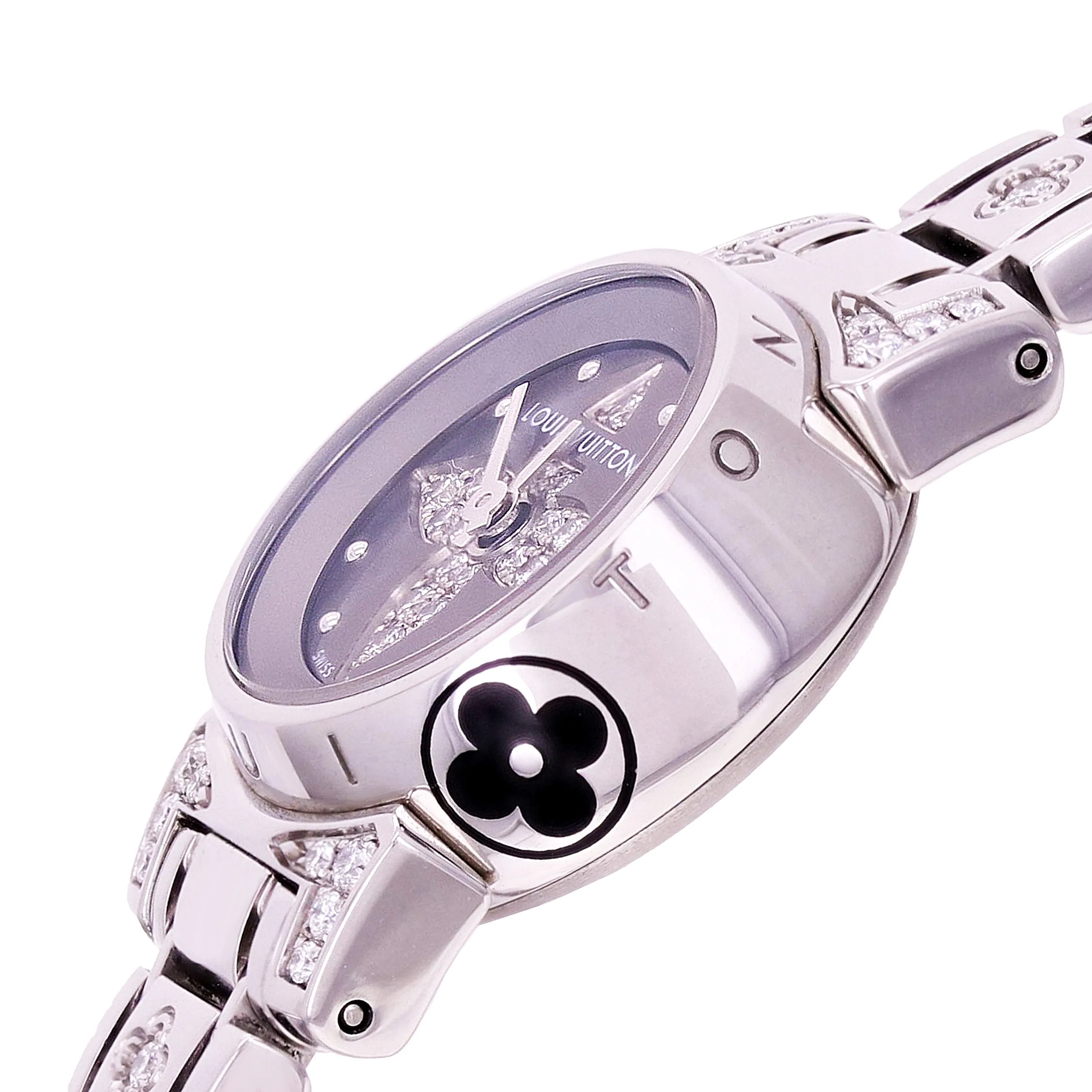 Louis Vuitton Ladies Tambour Bijou Stainless Steel and Factory Diamonds Quartz