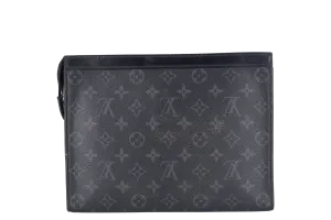LOUIS VUITTON M61692 POCHETTE VOYAGE MM BLACK MONOGRAM ECLIPSE CANVAS SILVER HARDWARE