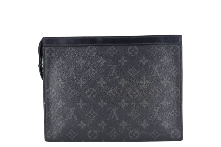 LOUIS VUITTON M61692 POCHETTE VOYAGE MM BLACK MONOGRAM ECLIPSE CANVAS SILVER HARDWARE