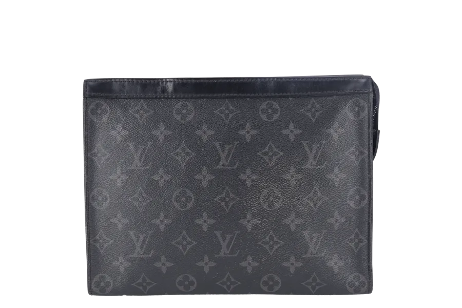 LOUIS VUITTON M61692 POCHETTE VOYAGE MM BLACK MONOGRAM ECLIPSE CANVAS SILVER HARDWARE