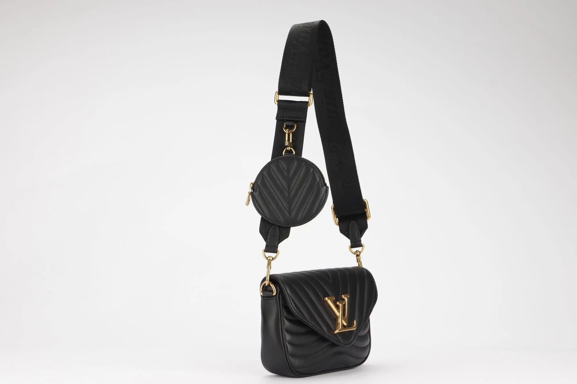Louis Vuitton New Wave Multi Pochette (M56461) Noir Color, with Strap, Chain, Dust Cover & Box