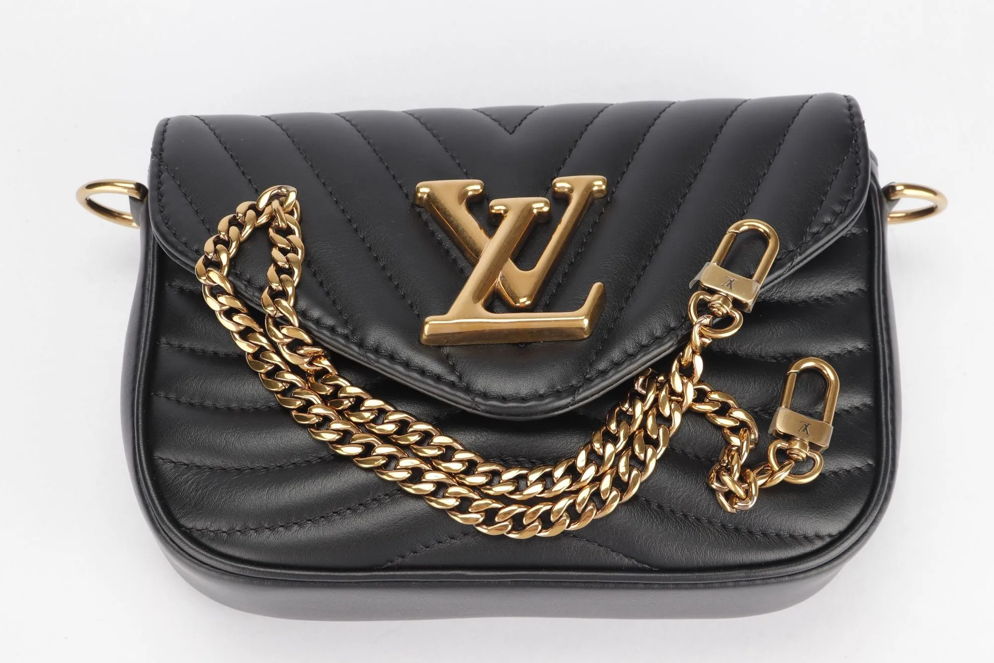 Louis Vuitton New Wave Multi Pochette (M56461) Noir Color, with Strap, Chain, Dust Cover & Box