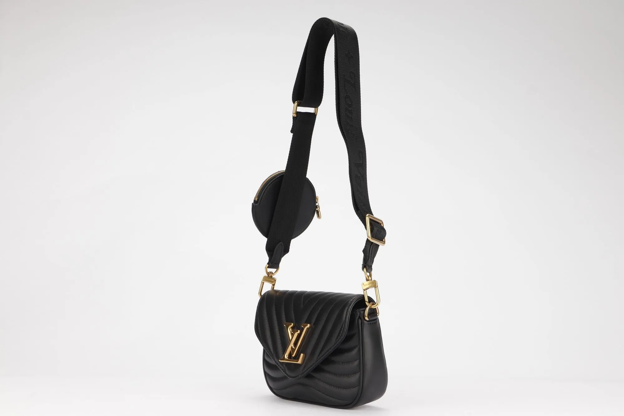 Louis Vuitton New Wave Multi Pochette (M56461) Noir Color, with Strap, Chain, Dust Cover & Box