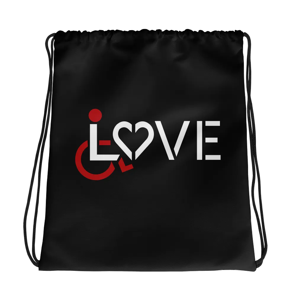 LOVE (for the Special Needs Community) Black Drawstring Bag