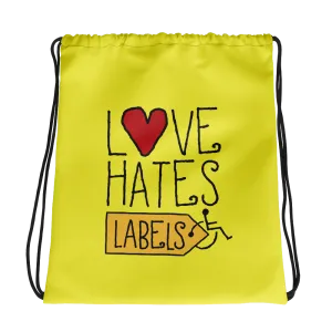 Love Hates Labels (Yellow Drawstring Bag)