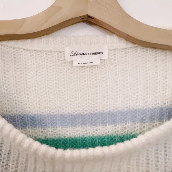 Lovers   Friends Rainbow Arc Sweater Off The Shoulder Slouchy Stripes Knit