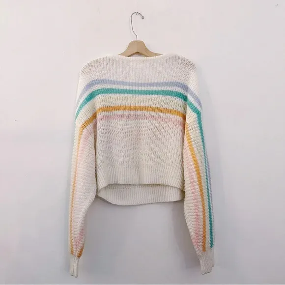 Lovers   Friends Rainbow Arc Sweater Off The Shoulder Slouchy Stripes Knit