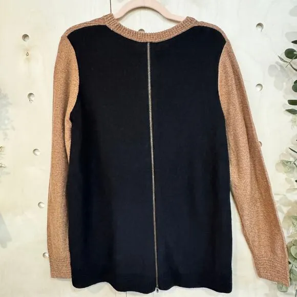 MADEWELL Back Zip Sweater SZ L NEW Brown Black Color Block Crewneck