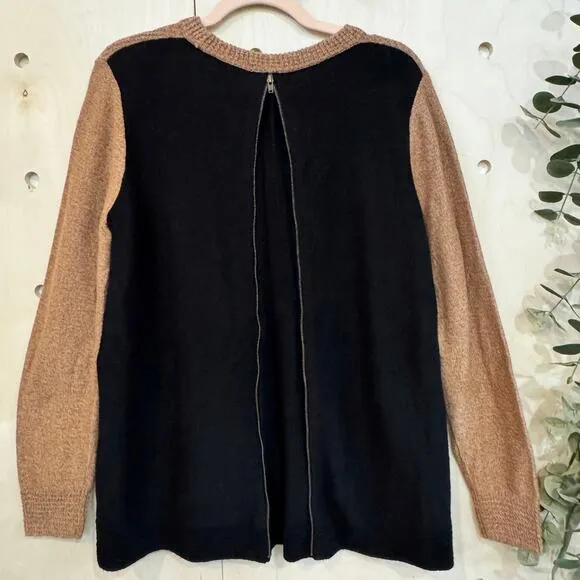 MADEWELL Back Zip Sweater SZ L NEW Brown Black Color Block Crewneck