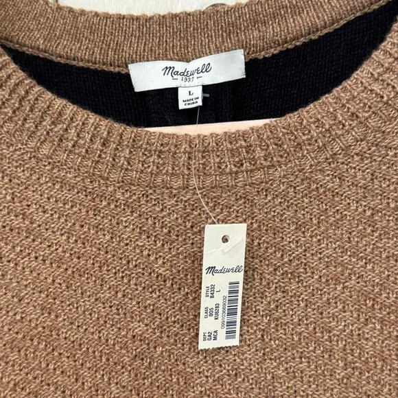 MADEWELL Back Zip Sweater SZ L NEW Brown Black Color Block Crewneck