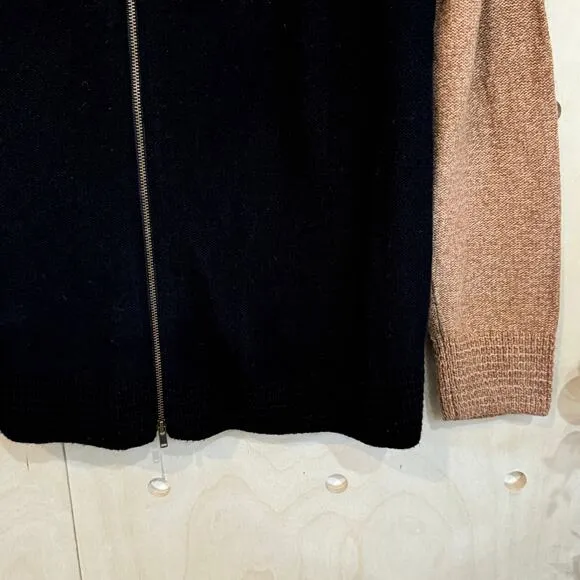 MADEWELL Back Zip Sweater SZ L NEW Brown Black Color Block Crewneck