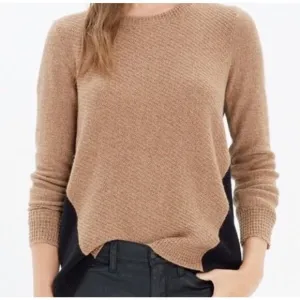 MADEWELL Back Zip Sweater SZ L NEW Brown Black Color Block Crewneck