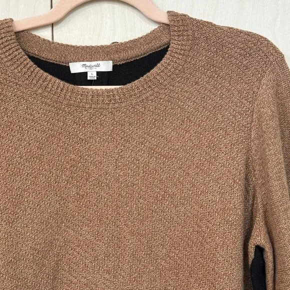 MADEWELL Back Zip Sweater SZ L NEW Brown Black Color Block Crewneck