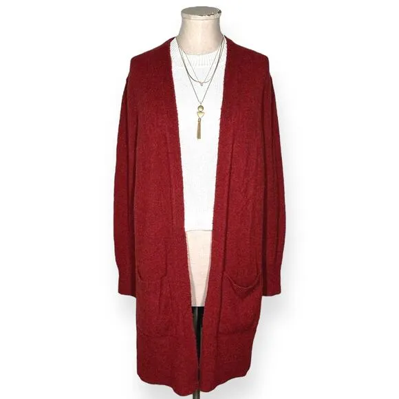 MADEWELL Kent Cardigan Merino Wool Alpaca Sweater Duster Cozy Lagenlook Red