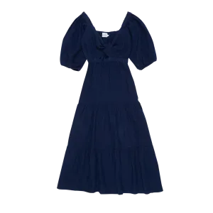 MAMA Vermont Tie-Front Cut Out Linen Dress (Midnight)