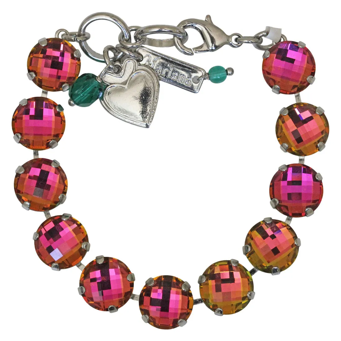 Mariana "Prism Rainbow" Rhodium Plated Lovable Round Pillow Cut Crystal Bracelet, 4474 222Aro