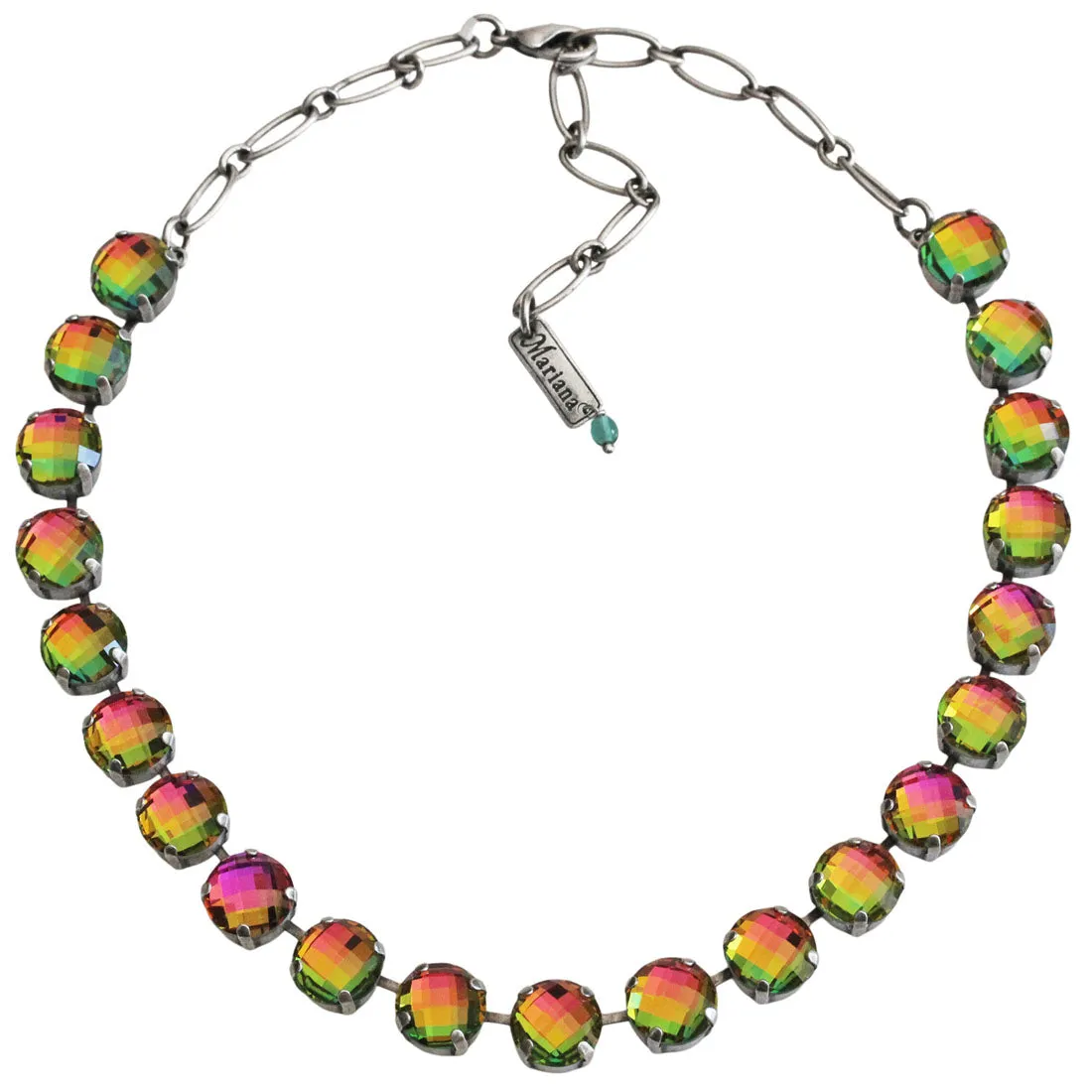 Mariana "Prism Rainbow" Silver Plated Lovable Round Checkered Cut Crystal Necklace, 3474 222A