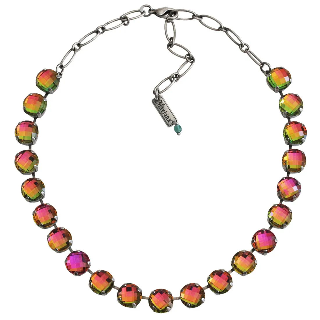 Mariana "Prism Rainbow" Silver Plated Lovable Round Checkered Cut Crystal Necklace, 3474 222A