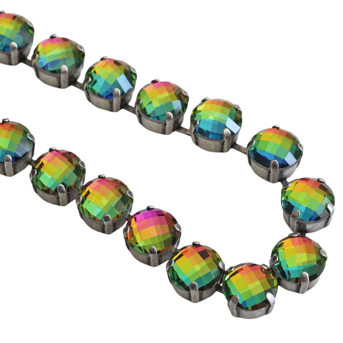 Mariana "Prism Rainbow" Silver Plated Lovable Round Checkered Cut Crystal Necklace, 3474 222A