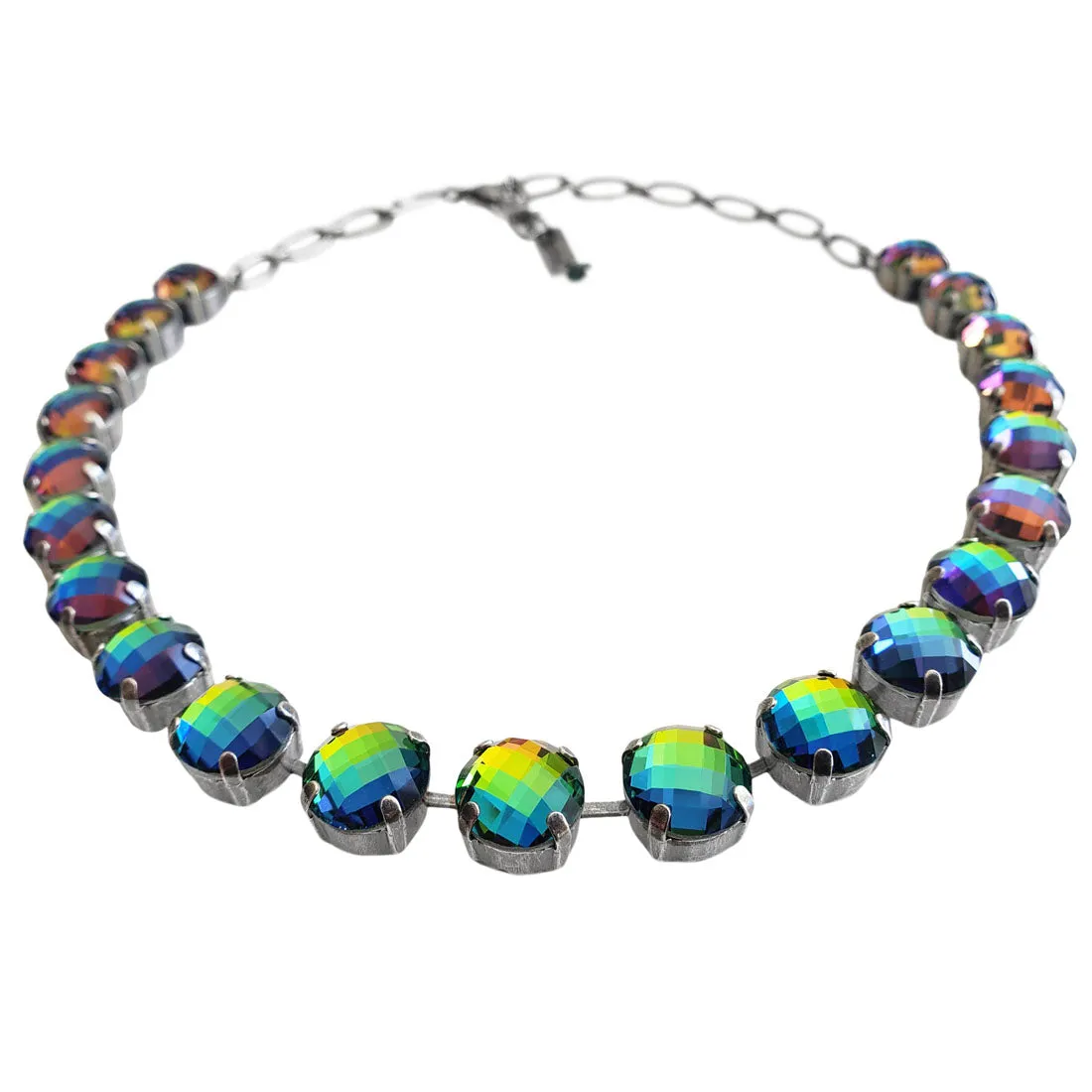 Mariana "Prism Rainbow" Silver Plated Lovable Round Checkered Cut Crystal Necklace, 3474 222A