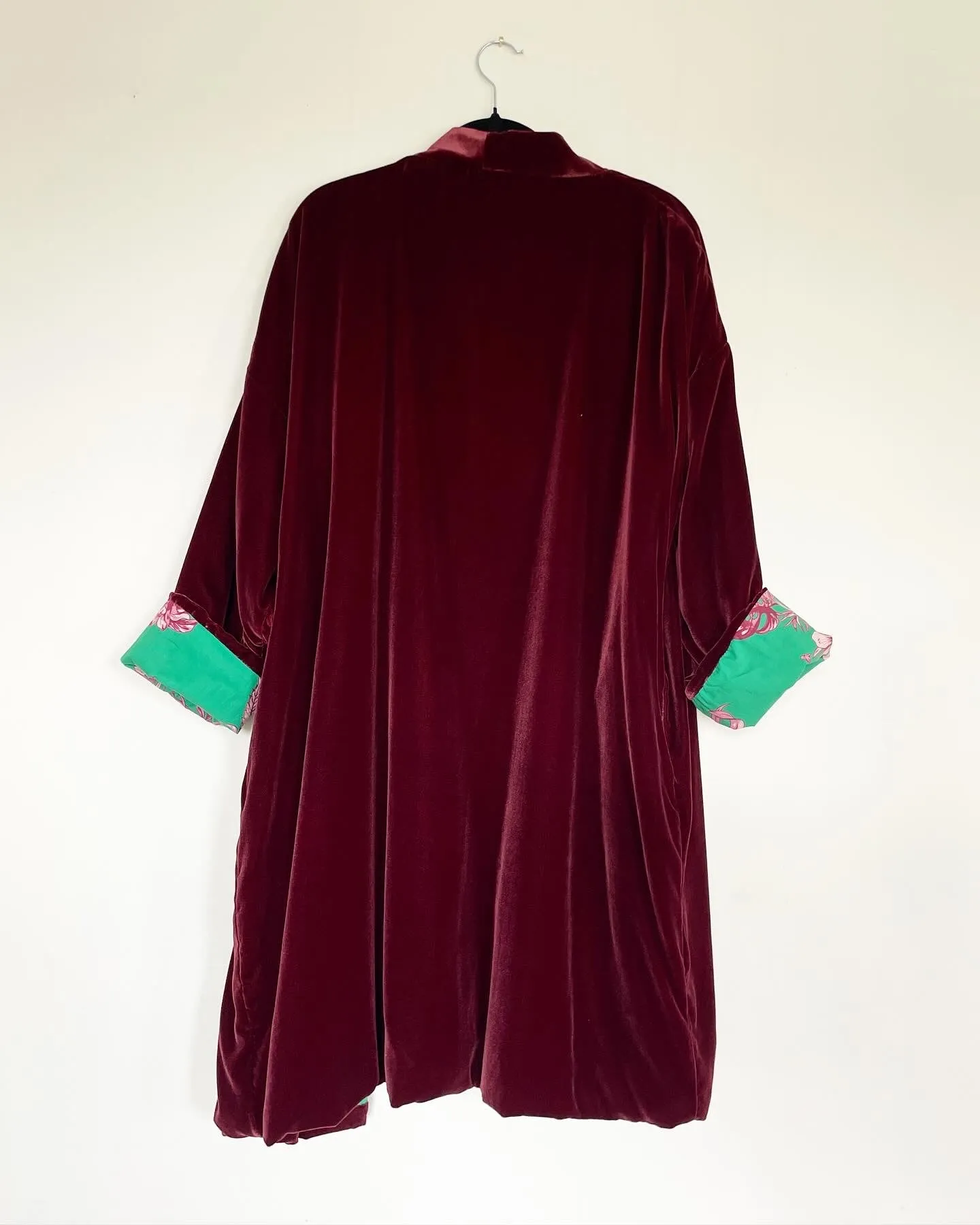 Maroon Velvet Caftan with Butterfly Artwork