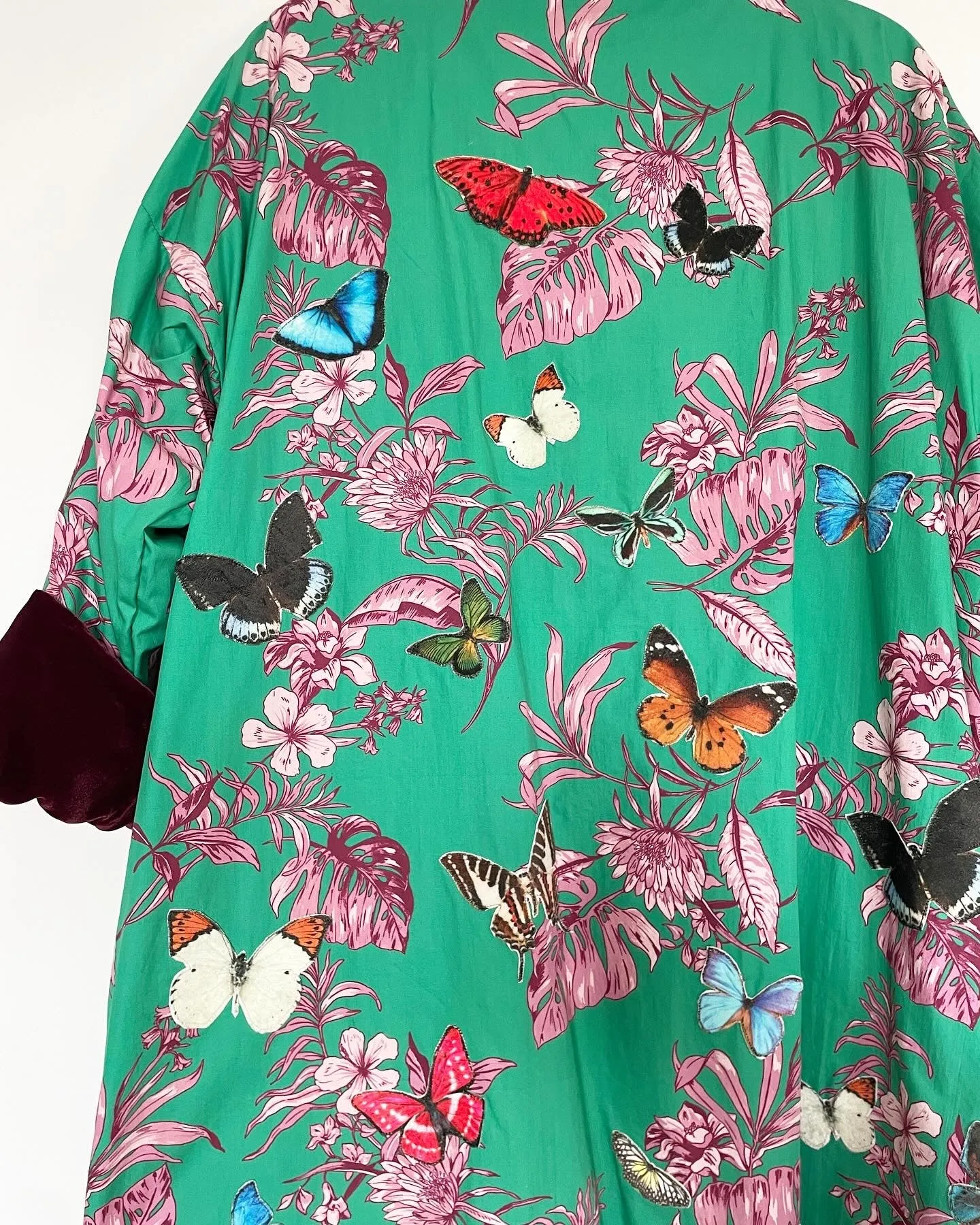 Maroon Velvet Caftan with Butterfly Artwork