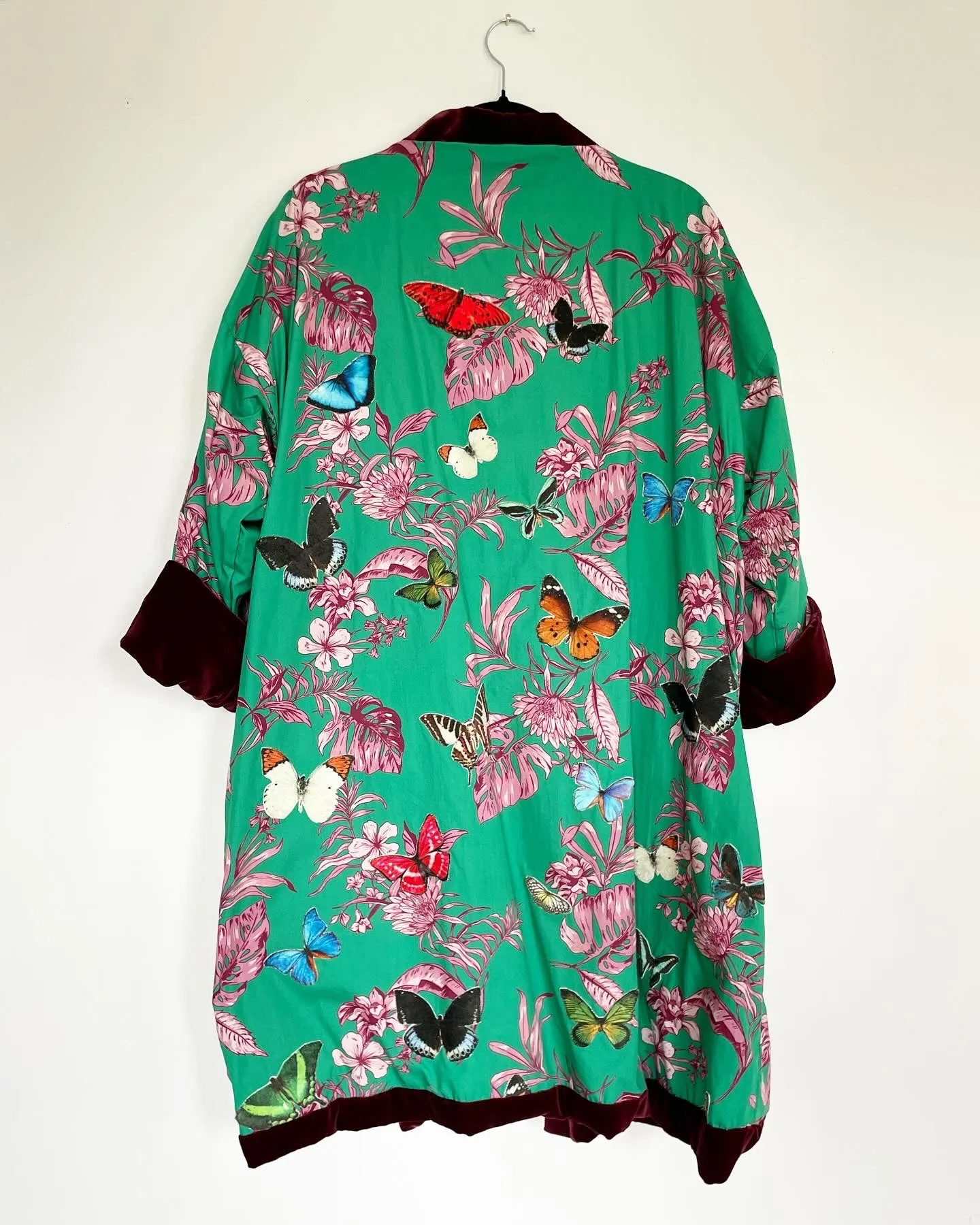 Maroon Velvet Caftan with Butterfly Artwork