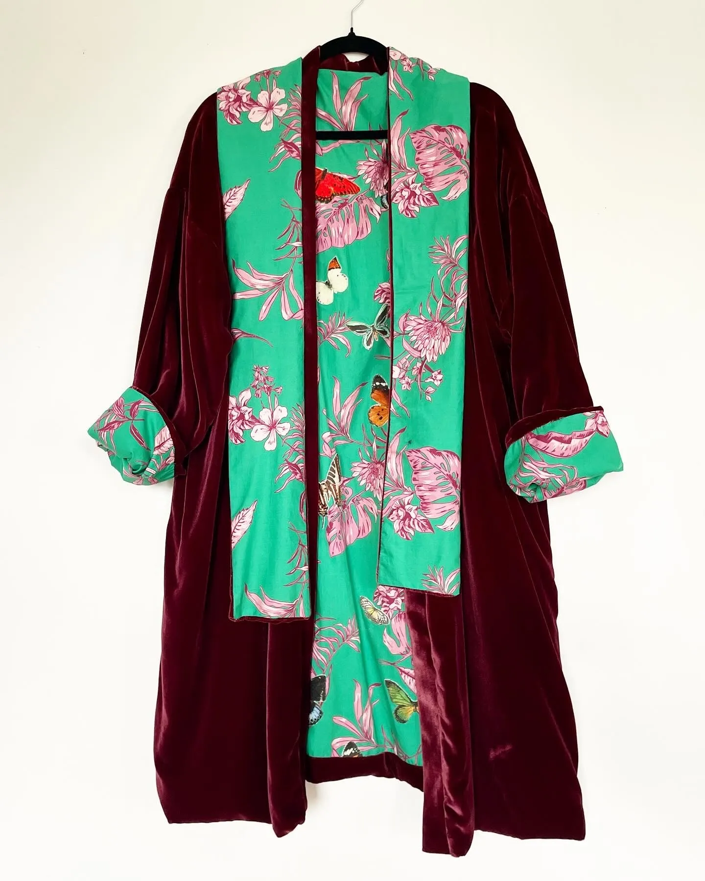 Maroon Velvet Caftan with Butterfly Artwork