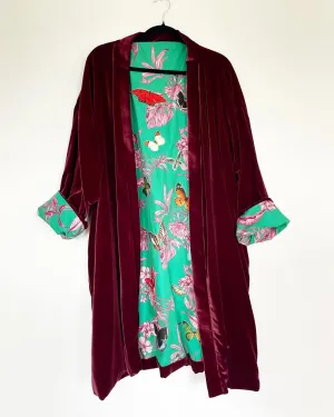 Maroon Velvet Caftan with Butterfly Artwork