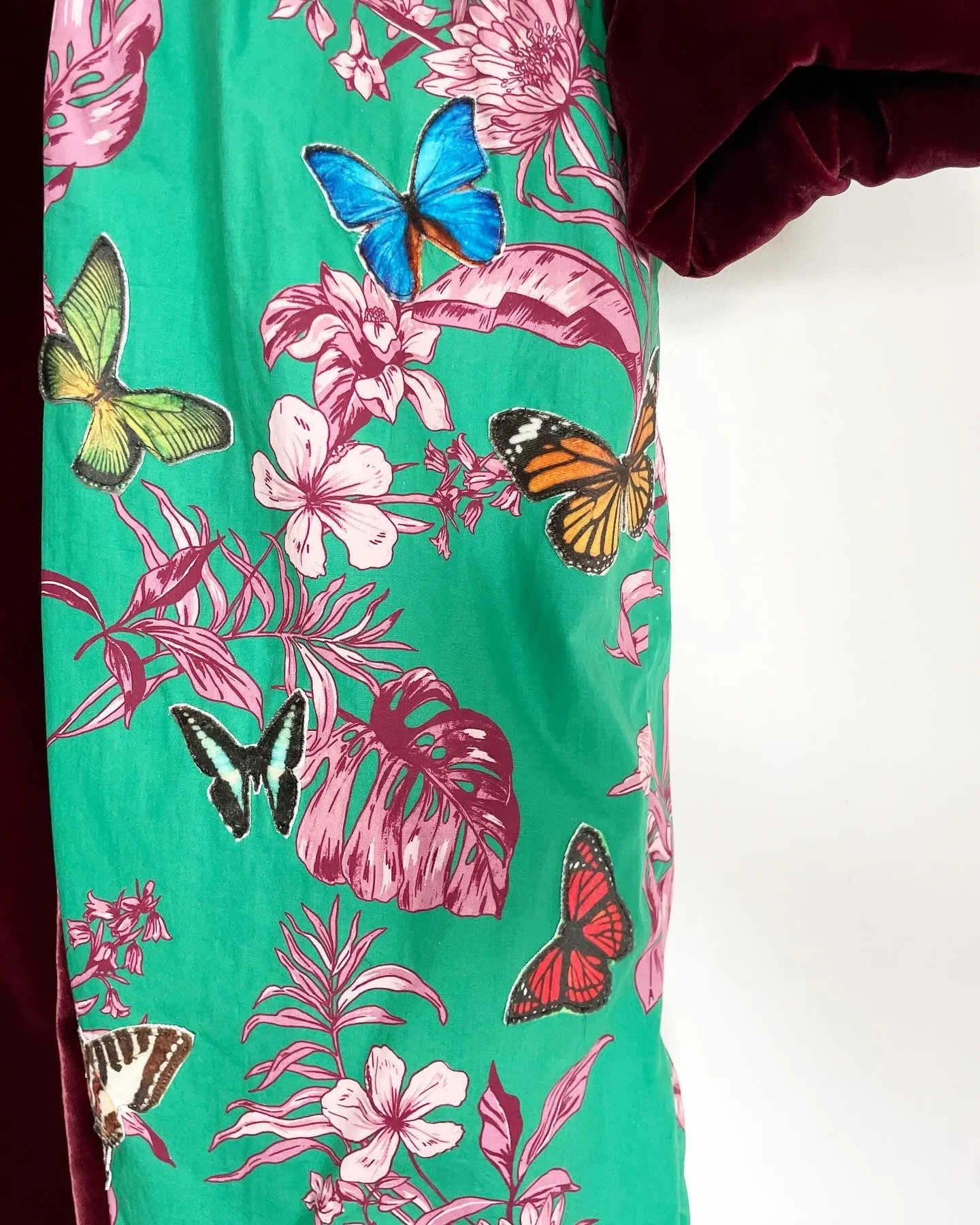 Maroon Velvet Caftan with Butterfly Artwork