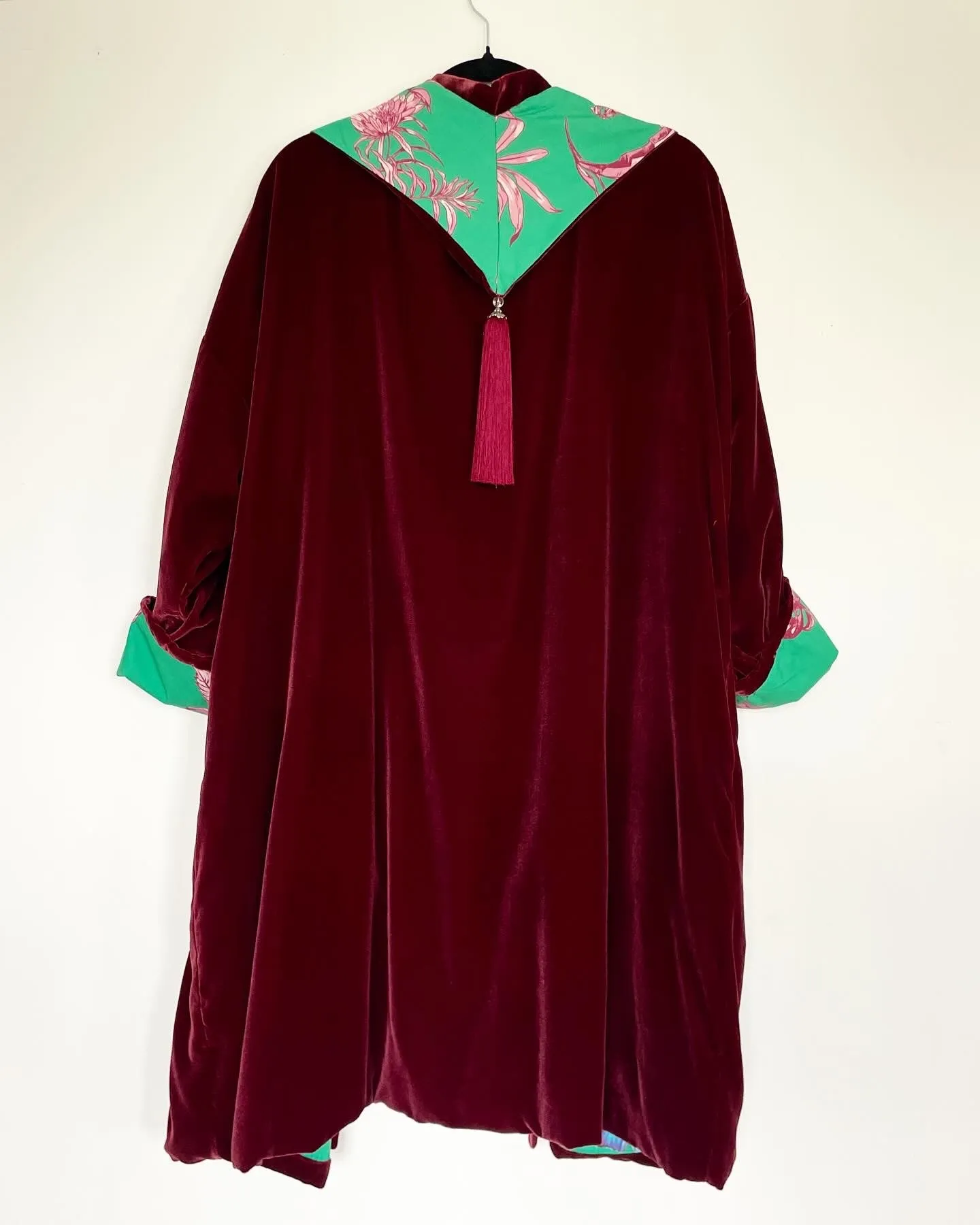 Maroon Velvet Caftan with Butterfly Artwork