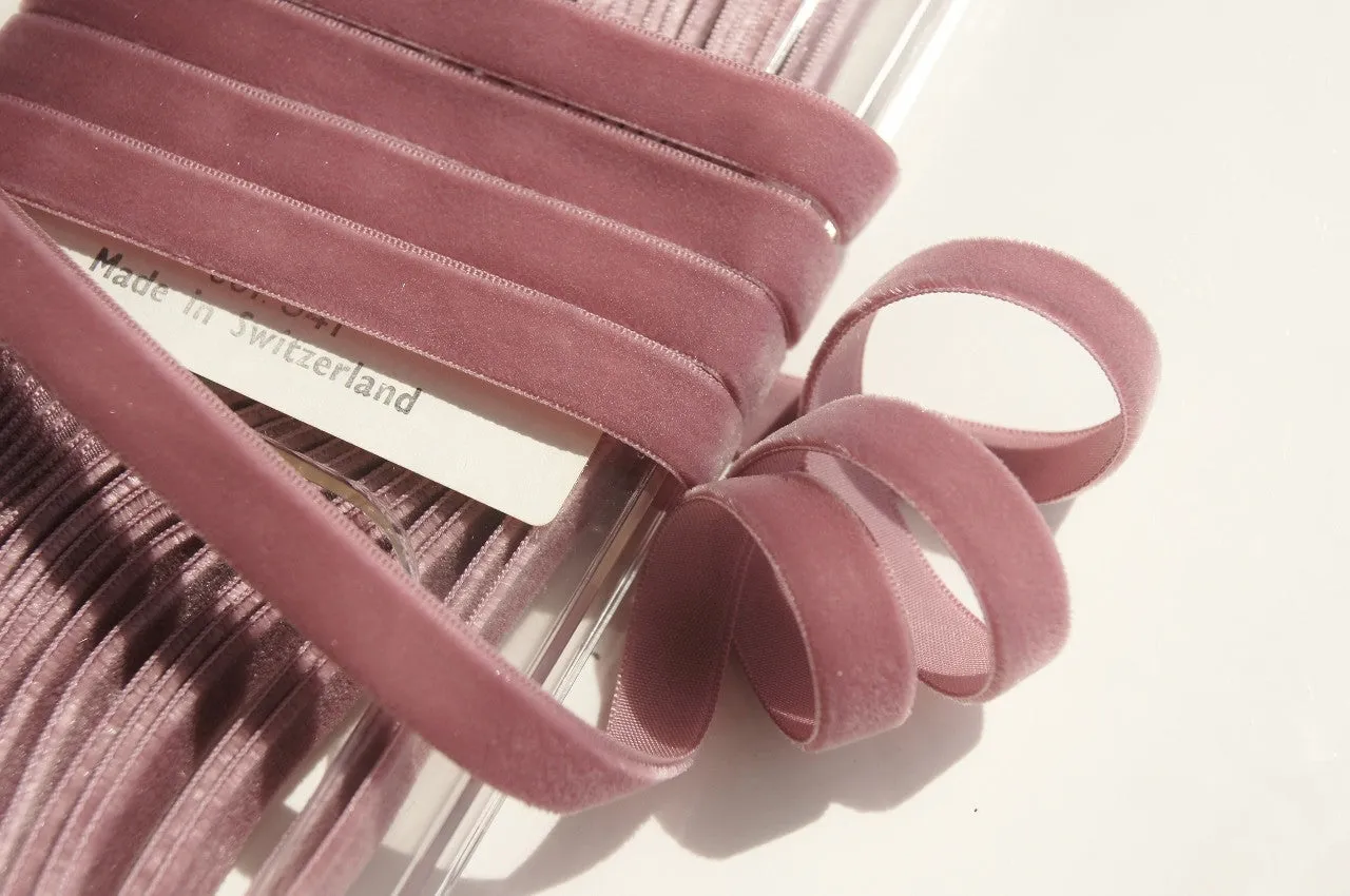 Mauve Velvet Ribbon Vintage from Switzerland 9mm