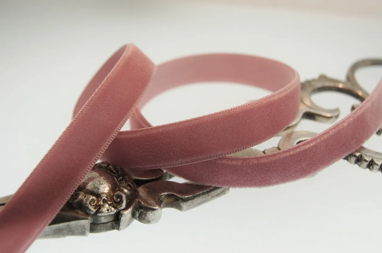Mauve Velvet Ribbon Vintage from Switzerland 9mm