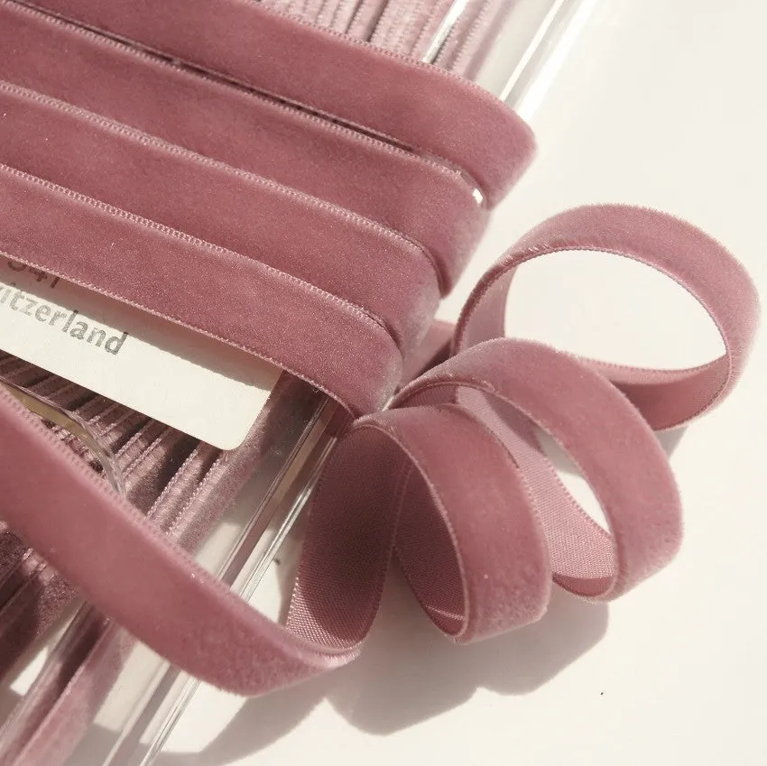 Mauve Velvet Ribbon Vintage from Switzerland 9mm