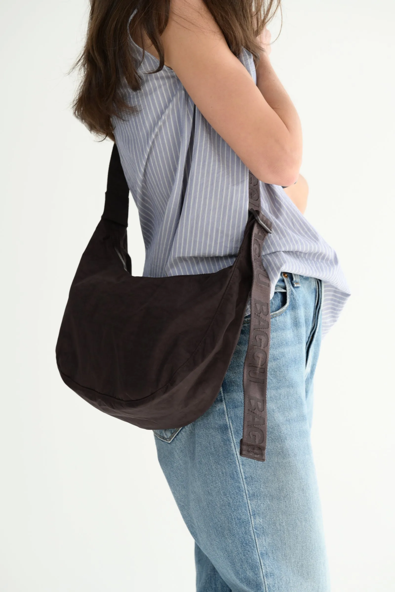 Medium Nylon Crescent Bag - Chocolate Plum