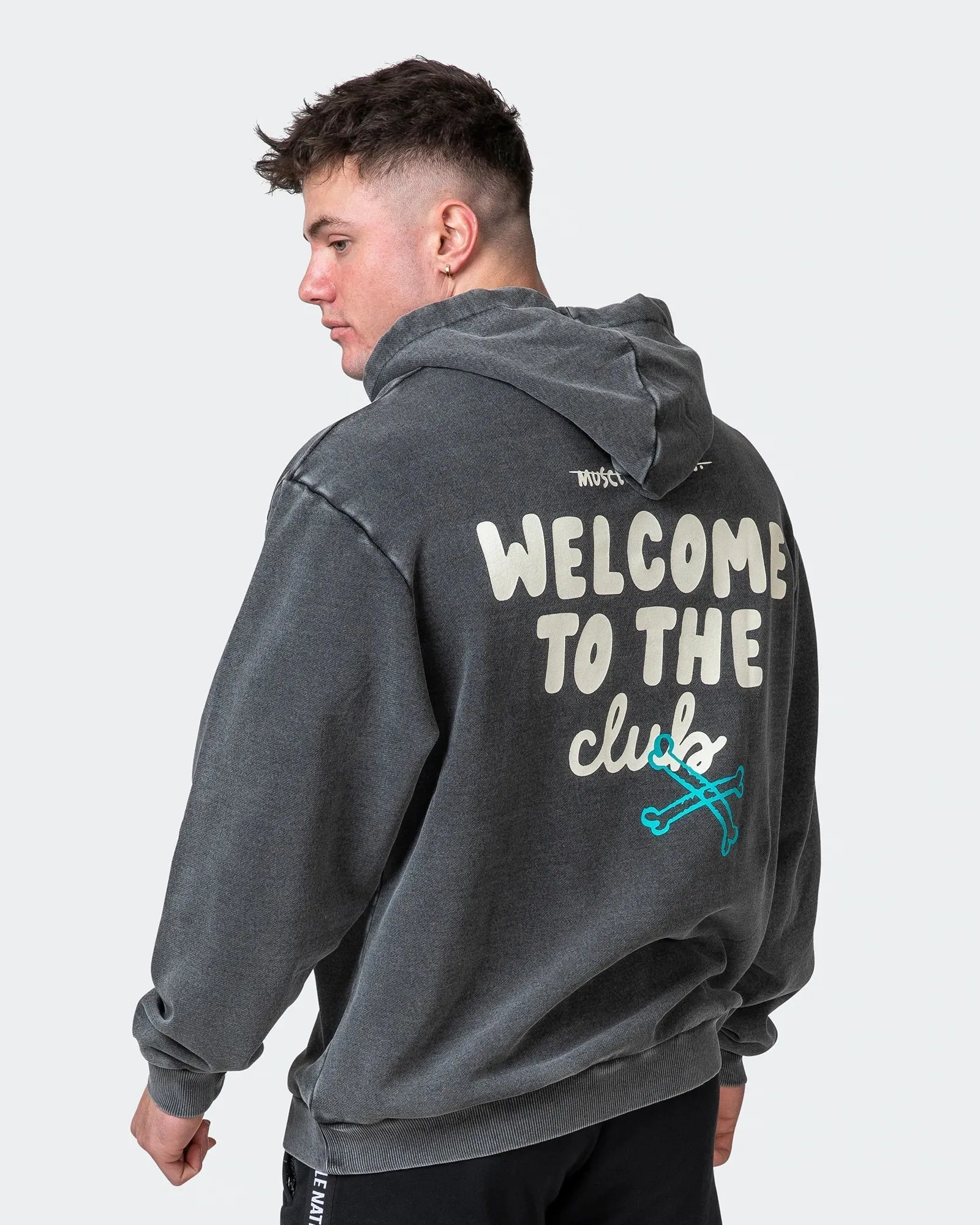 Mens MN Club Oversized Vintage Hoodie - Washed Black