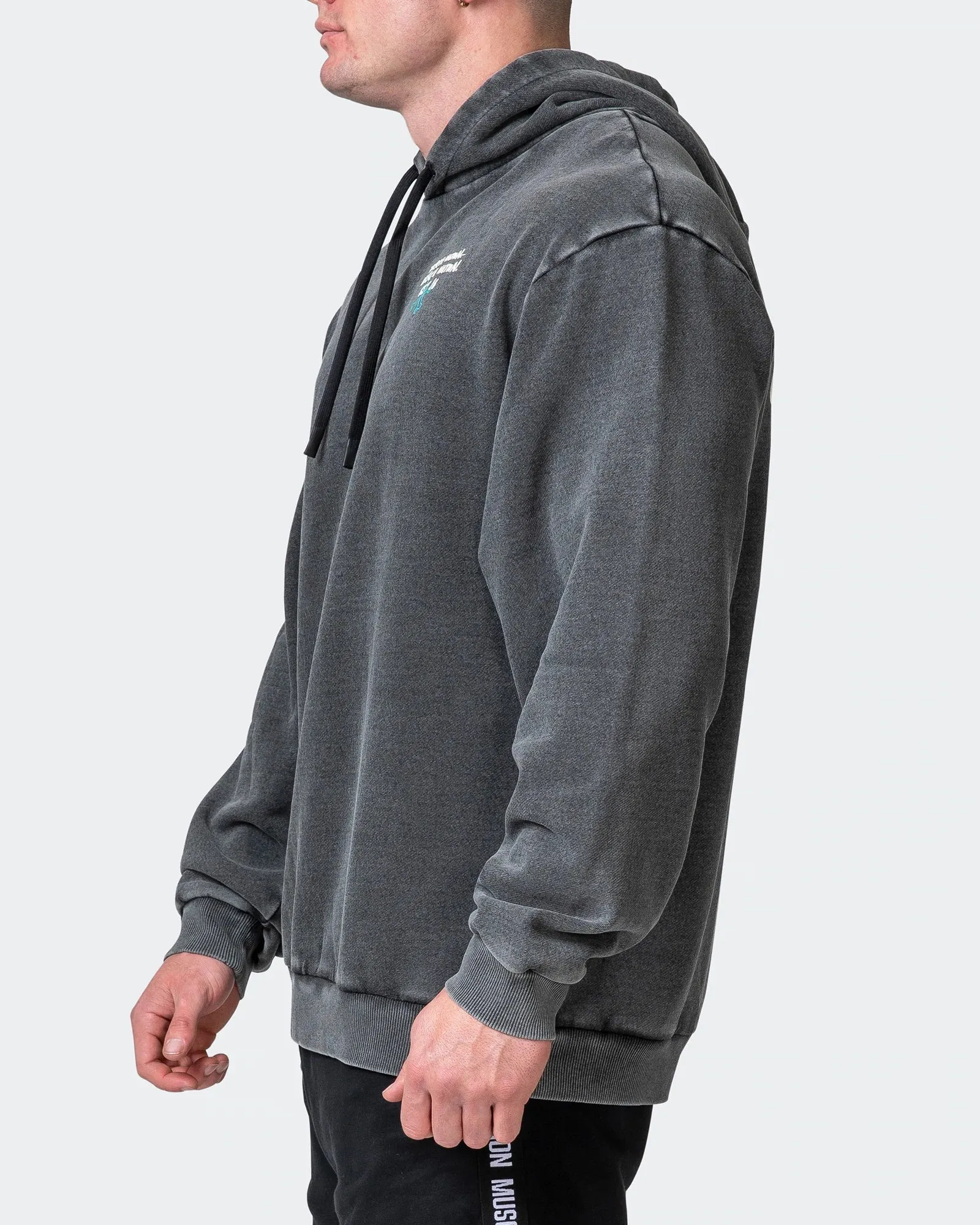 Mens MN Club Oversized Vintage Hoodie - Washed Black