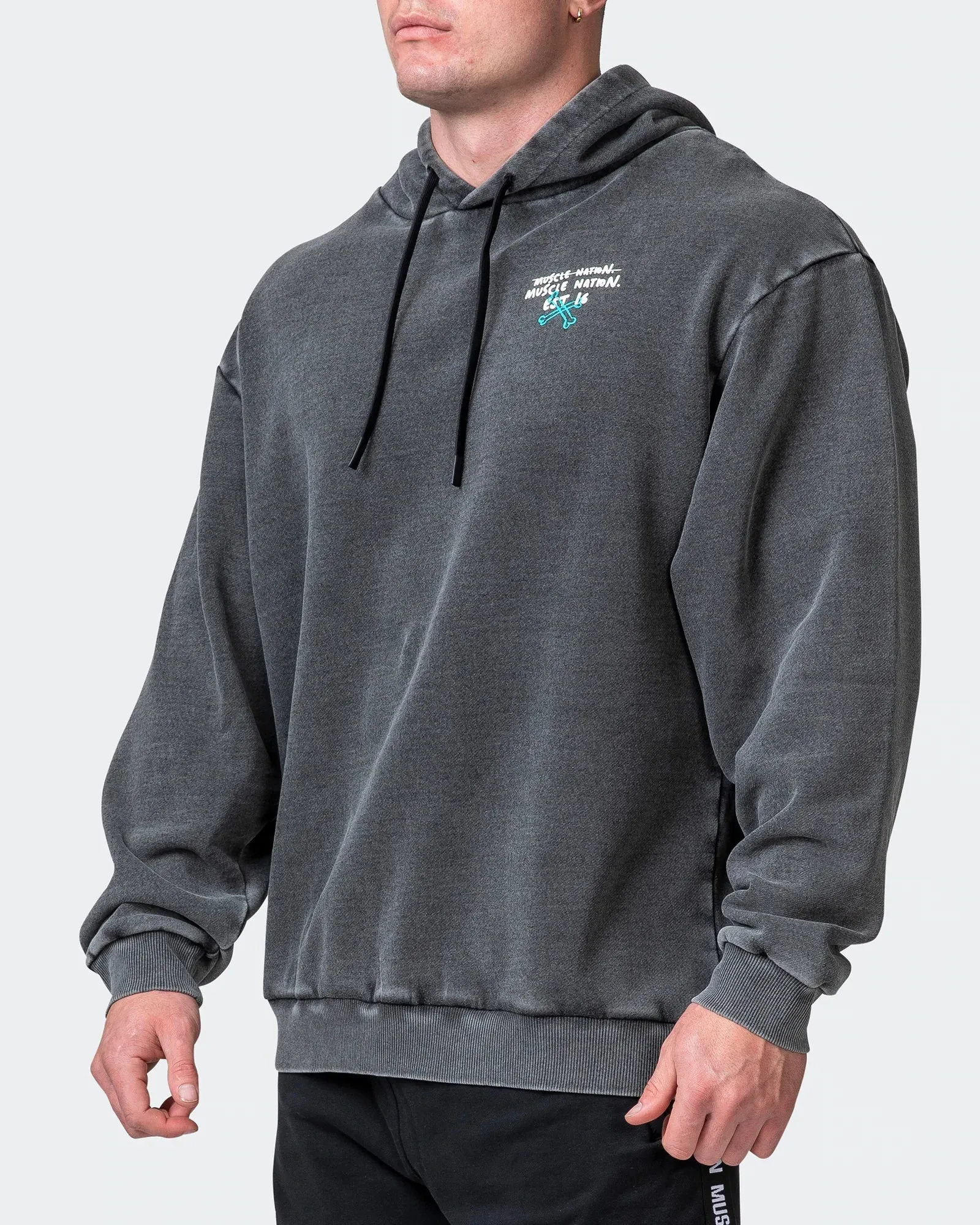 Mens MN Club Oversized Vintage Hoodie - Washed Black