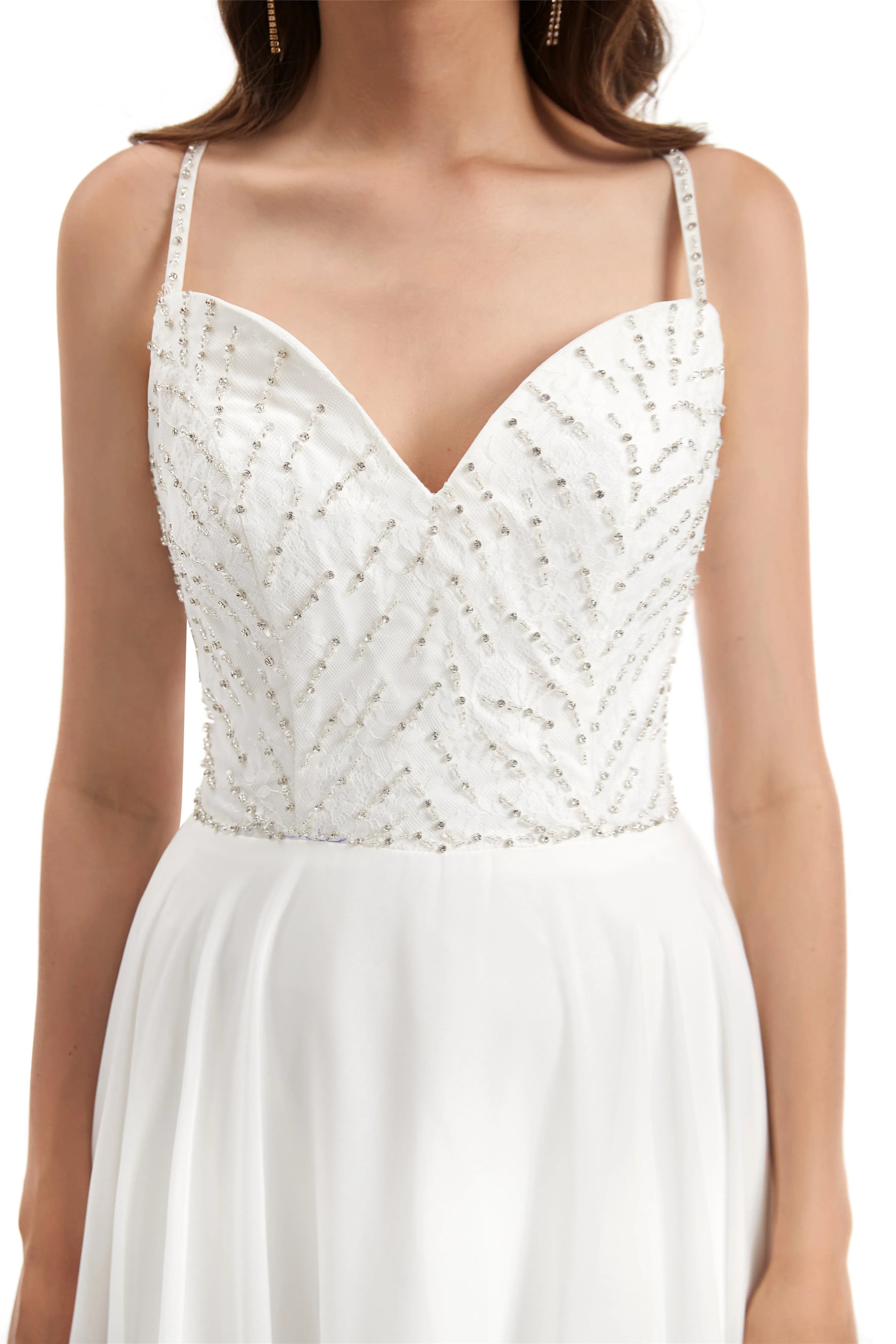 Mermaid Spaghetti strap Beading V-neck Floor-length Sleeveless Backless Wedding Dress