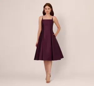 Mikado Midi Dress With Beaded Spaghetti Straps In Pinot Noir