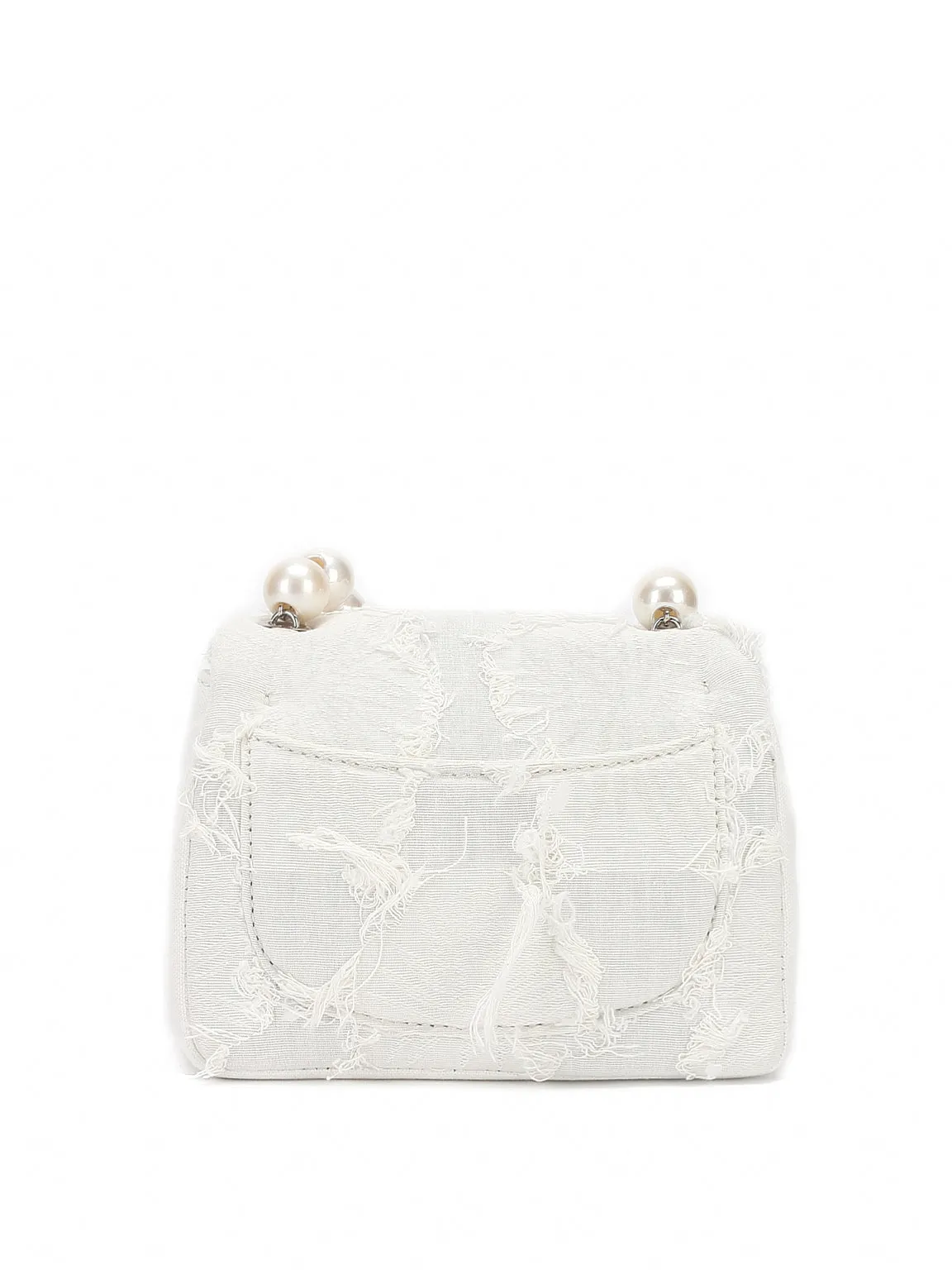 Mini Emotional Denim Shoulder Bag Flap Top Pearls&Silver Chain Square Handbag