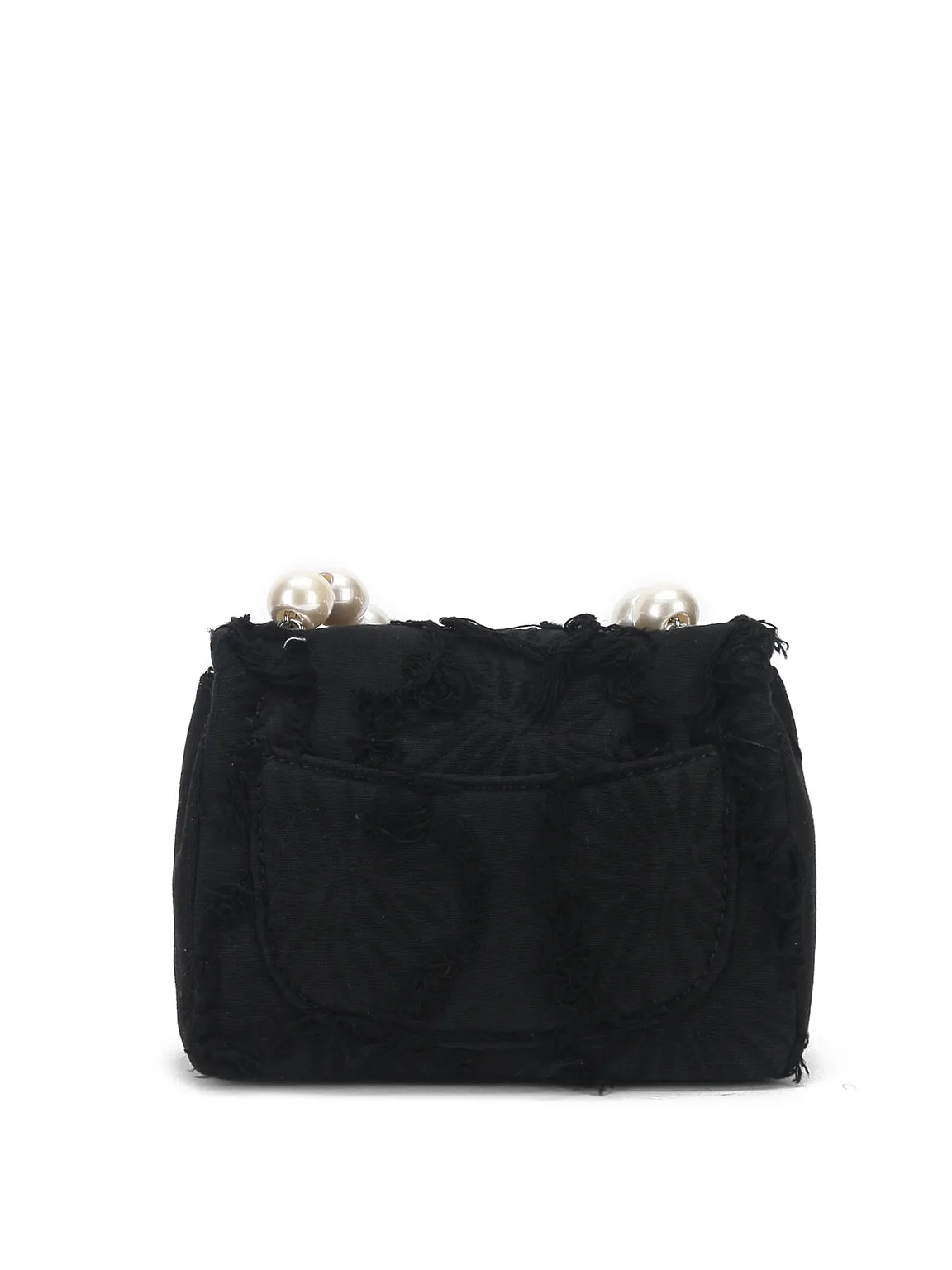 Mini Emotional Denim Shoulder Bag Flap Top Pearls&Silver Chain Square Handbag