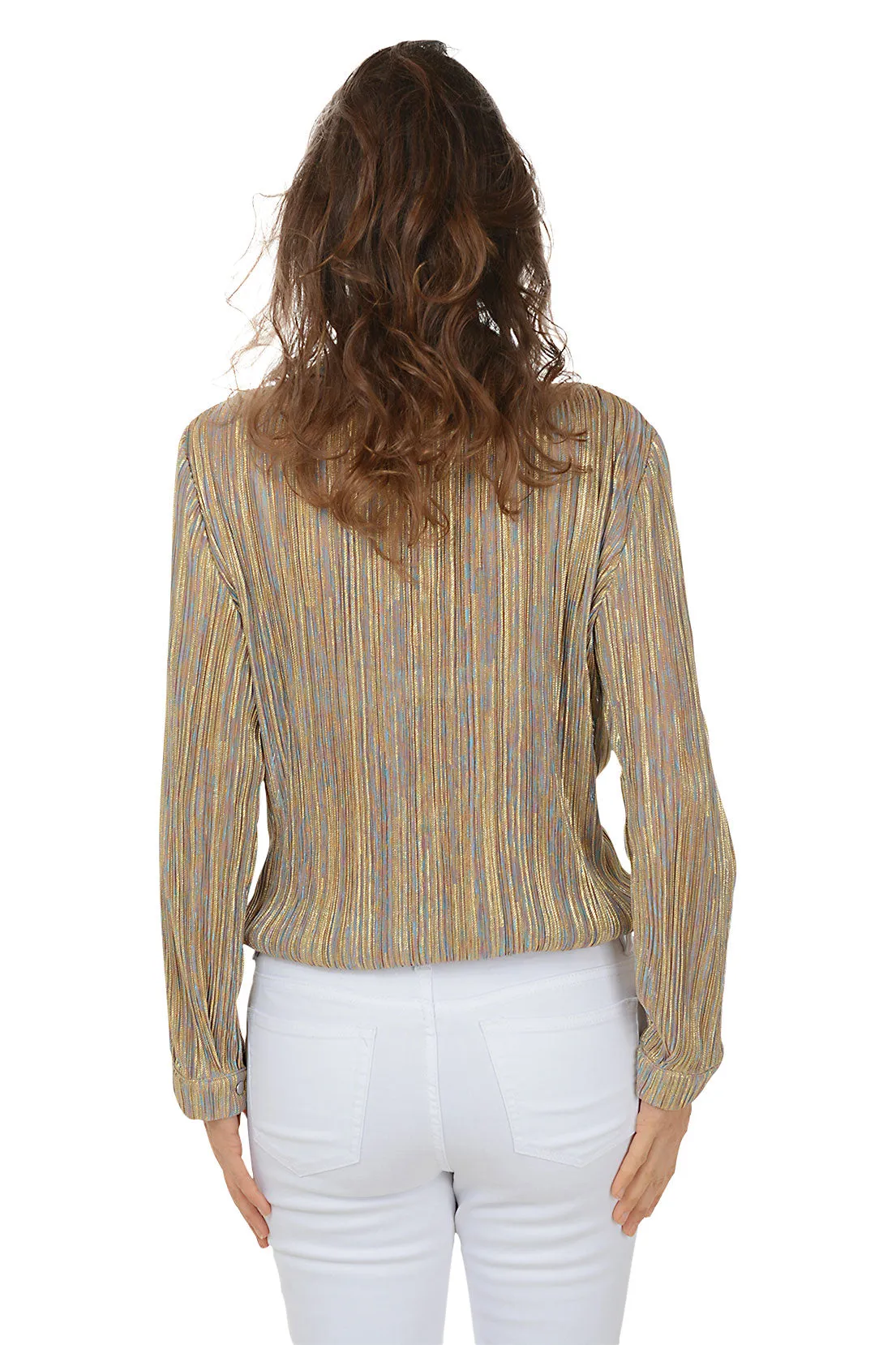 Mixed Metallic Tie-Front Shirt