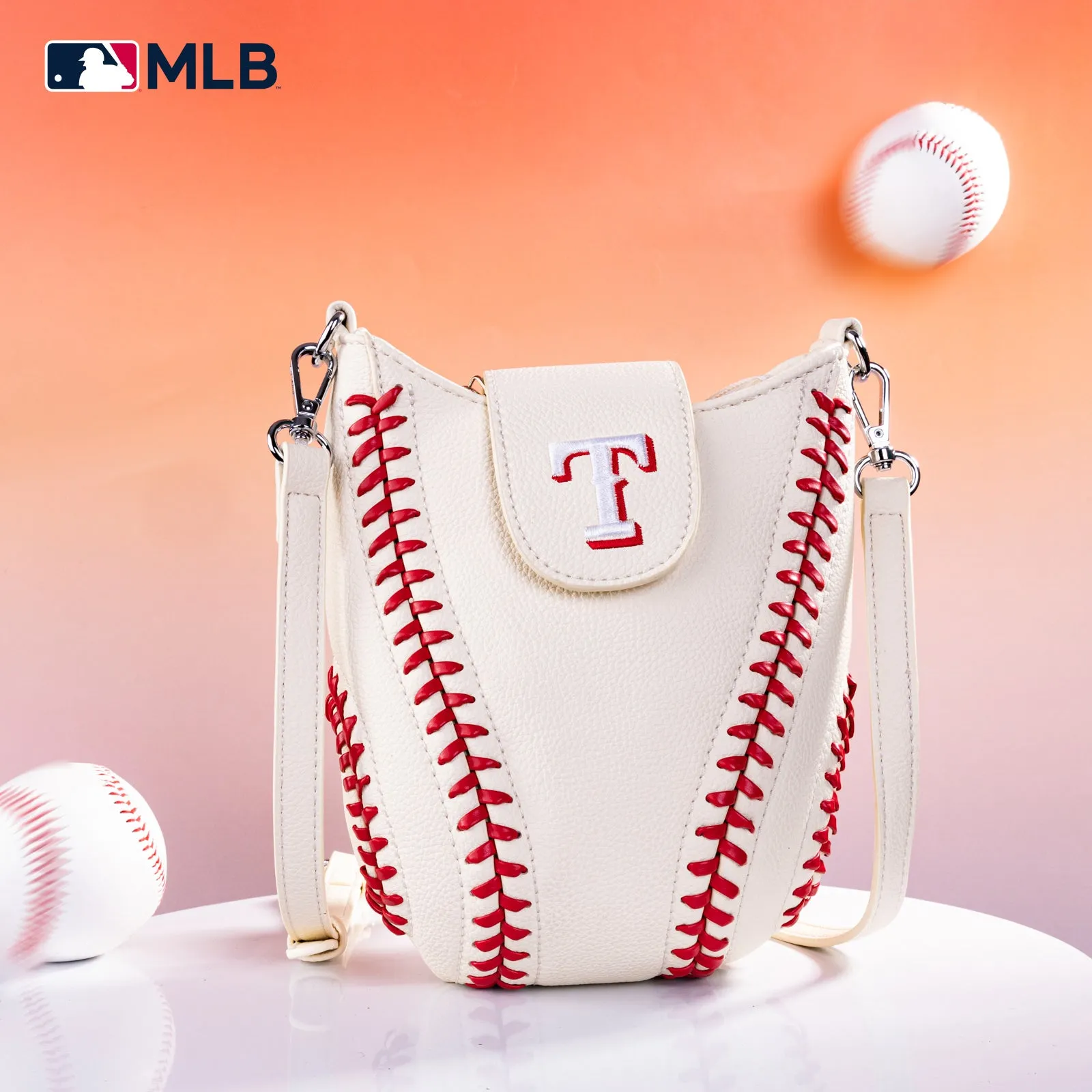 MLB-TX105  MLB Texas Rangers Team Baseball Stitch Crossbody - Beige
