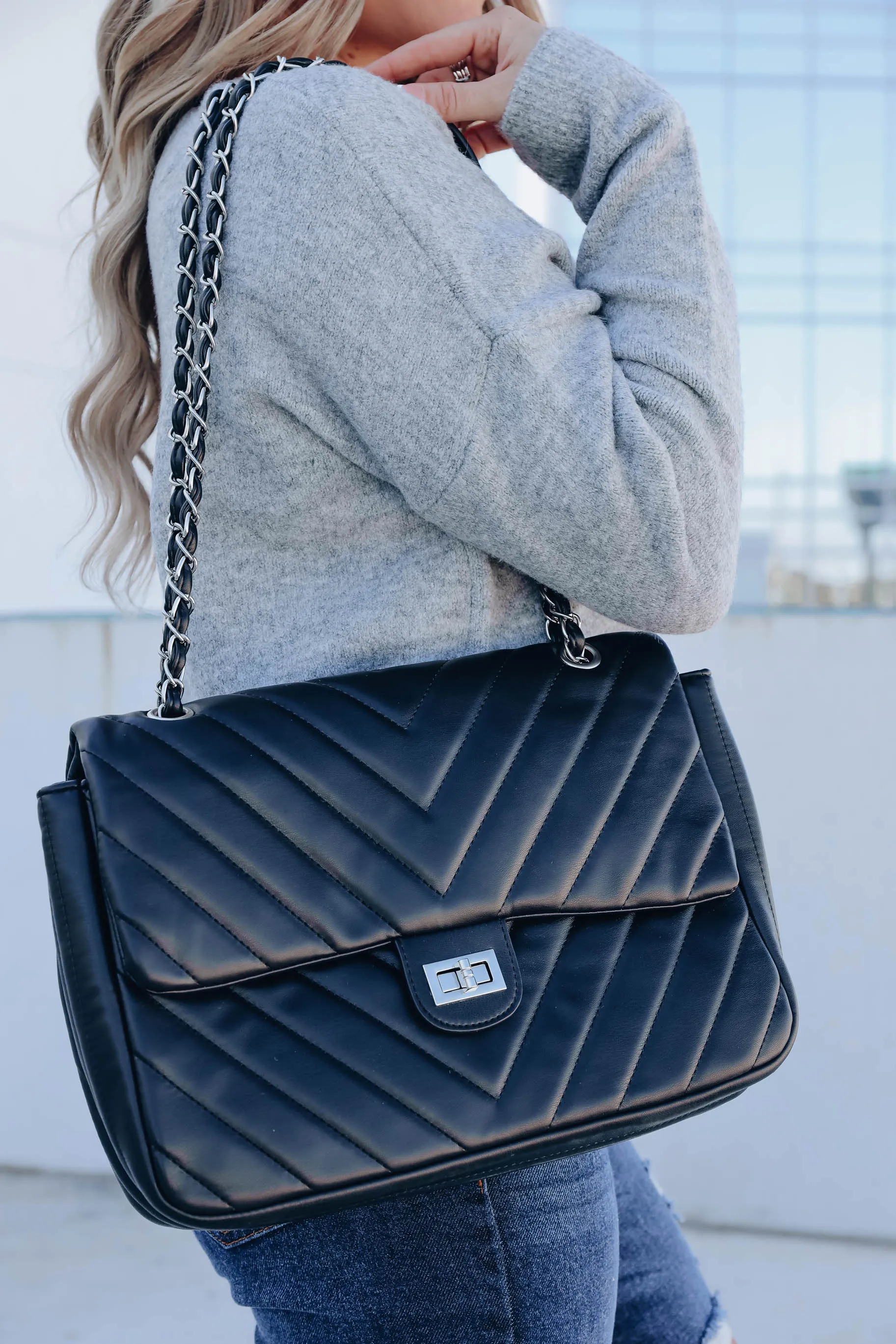 *MODEL* Colossal Quilted Crossbody Purse - Black/Silver - FINAL SALE