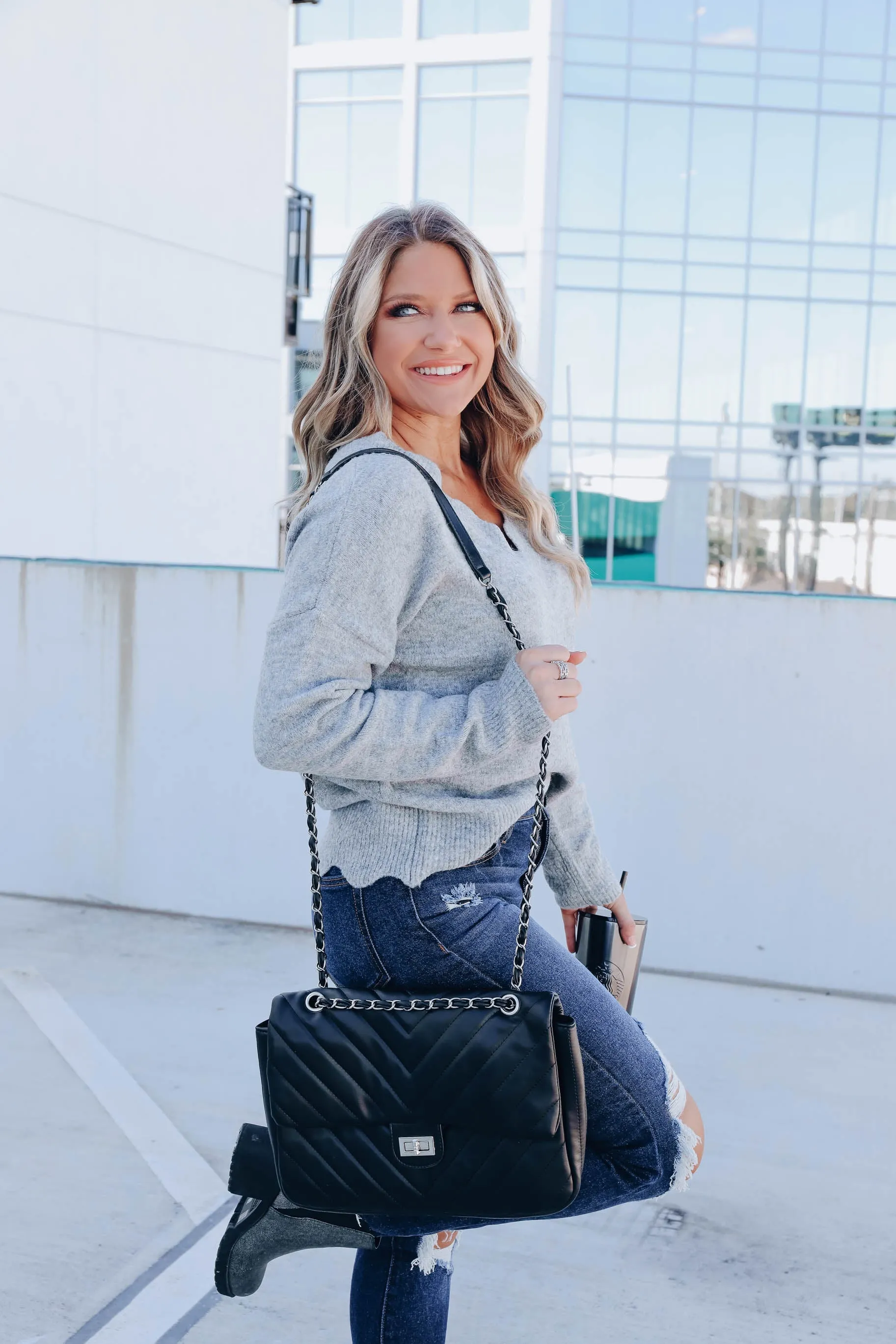 *MODEL* Colossal Quilted Crossbody Purse - Black/Silver - FINAL SALE