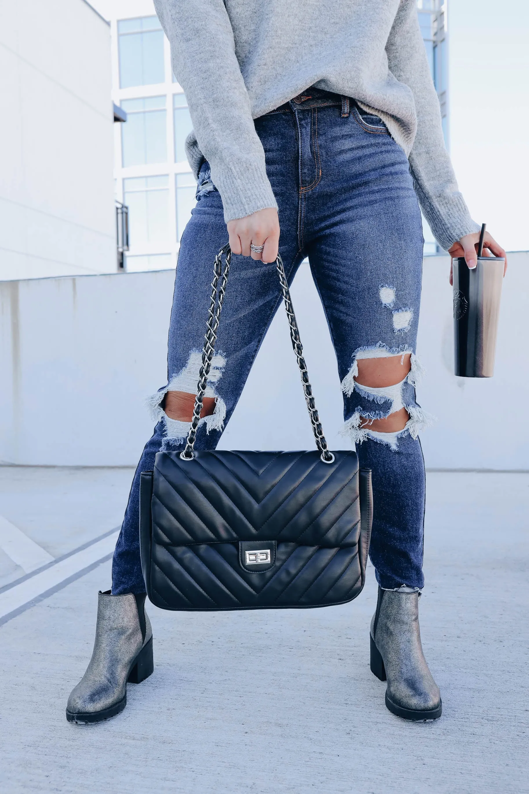 *MODEL* Colossal Quilted Crossbody Purse - Black/Silver - FINAL SALE