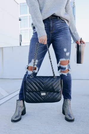 *MODEL* Colossal Quilted Crossbody Purse - Black/Silver - FINAL SALE